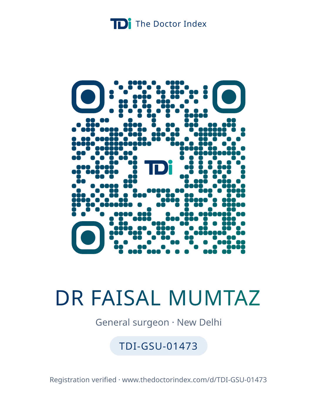 QR card for Dr Faisal Mumtaz, TDI-GSU-01473