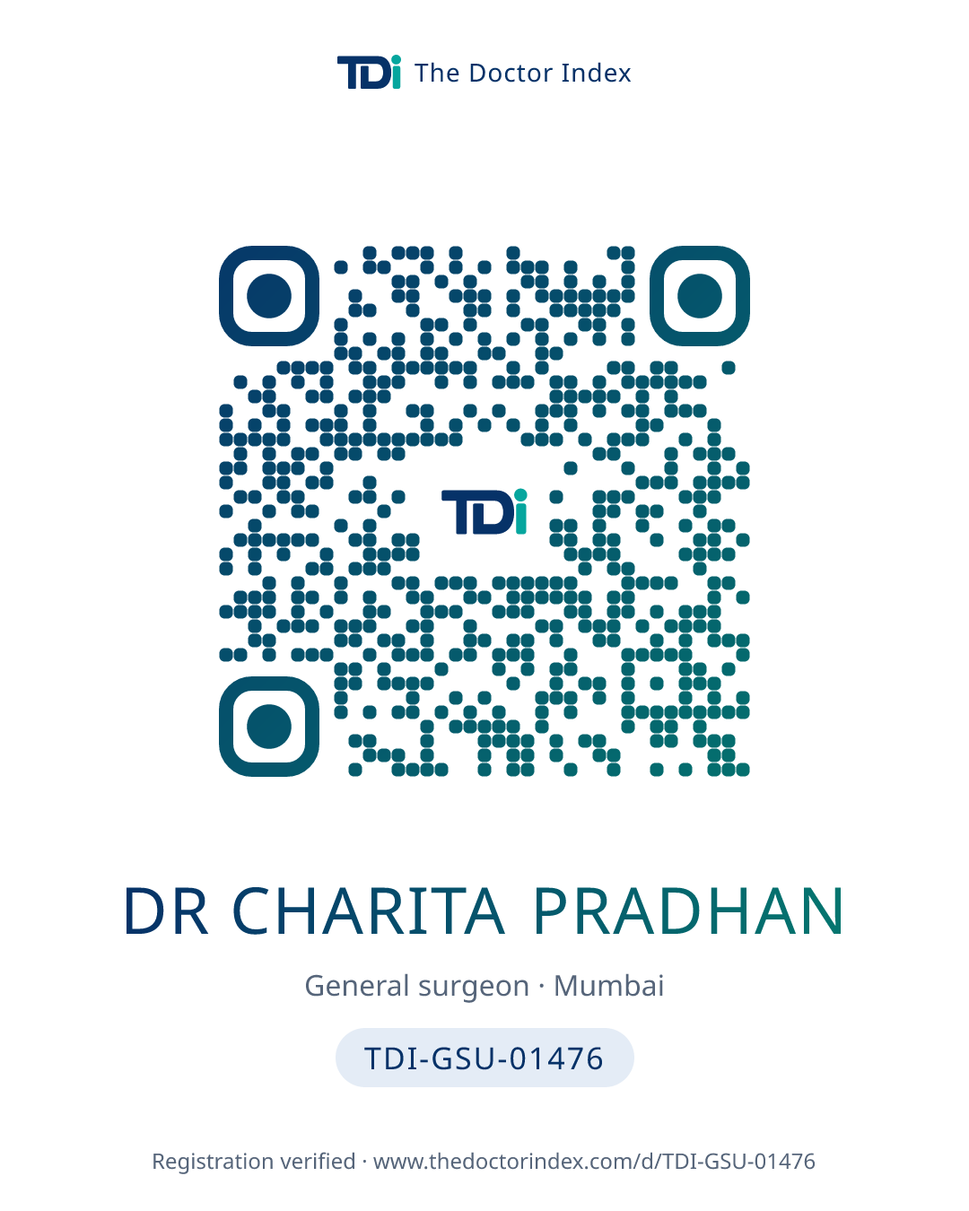 QR card for Dr Charita Pradhan, TDI-GSU-01476