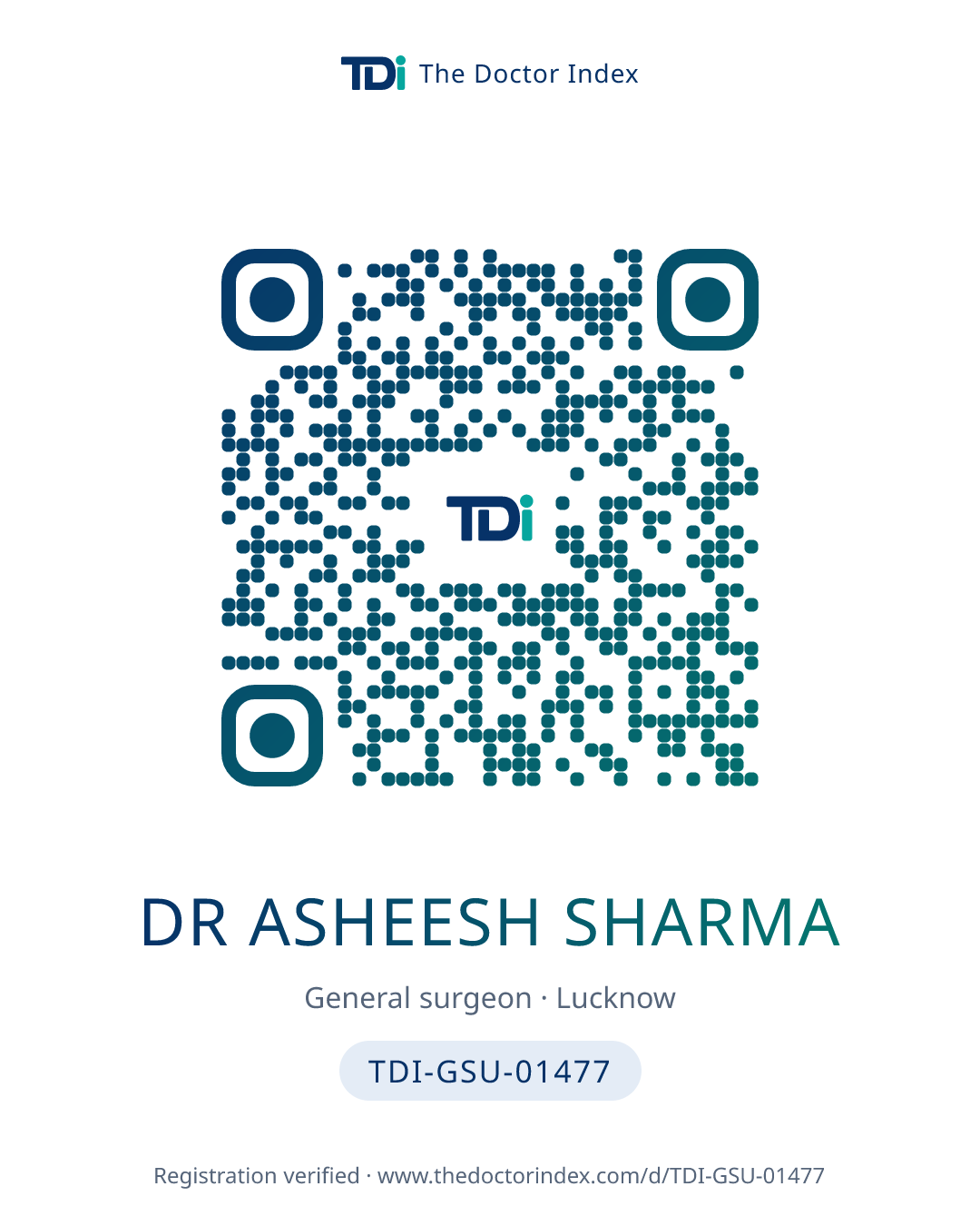 QR card for Dr Asheesh Sharma, TDI-GSU-01477