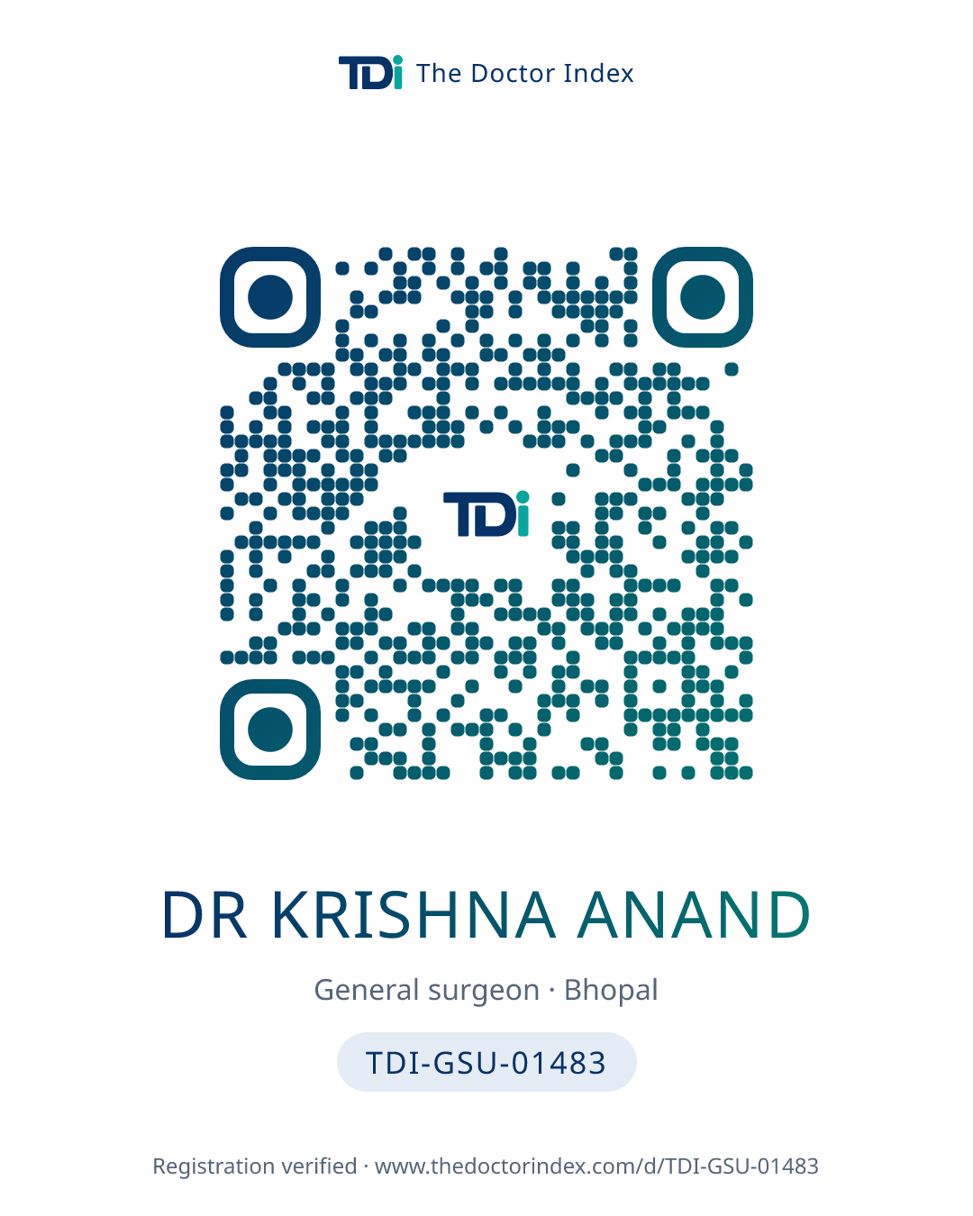QR card for Dr Krishna Anand, TDI-GSU-01483