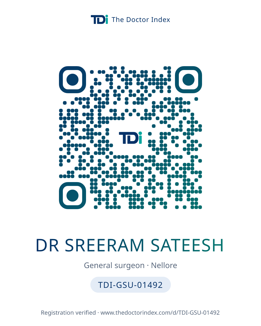 QR card for Dr Sreeram Sateesh, TDI-GSU-01492