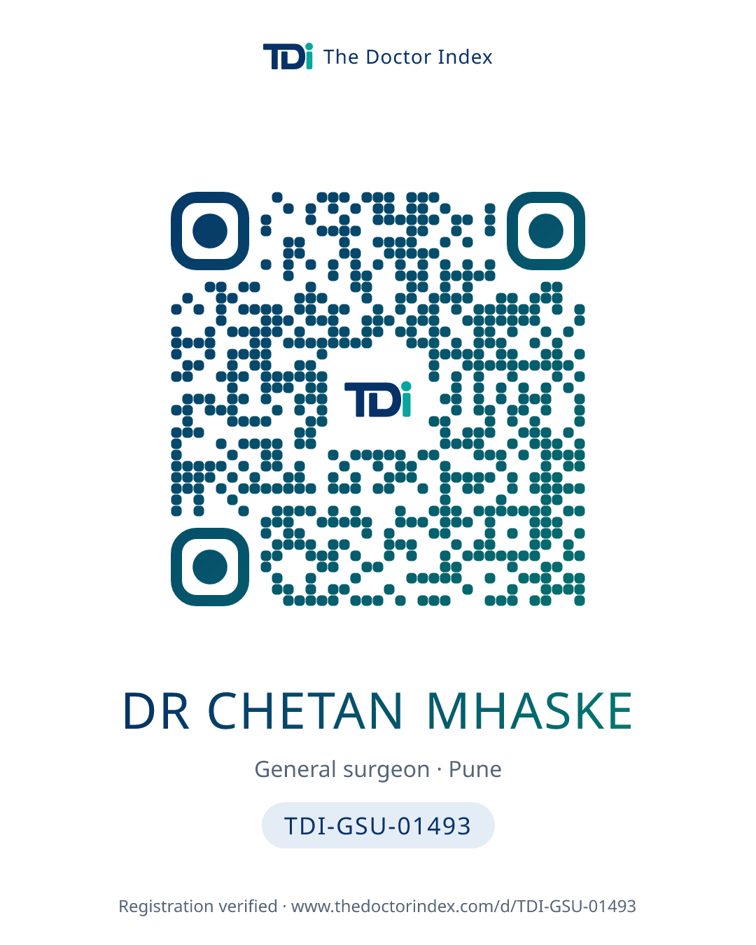 QR card for Dr Chetan Mhaske, TDI-GSU-01493