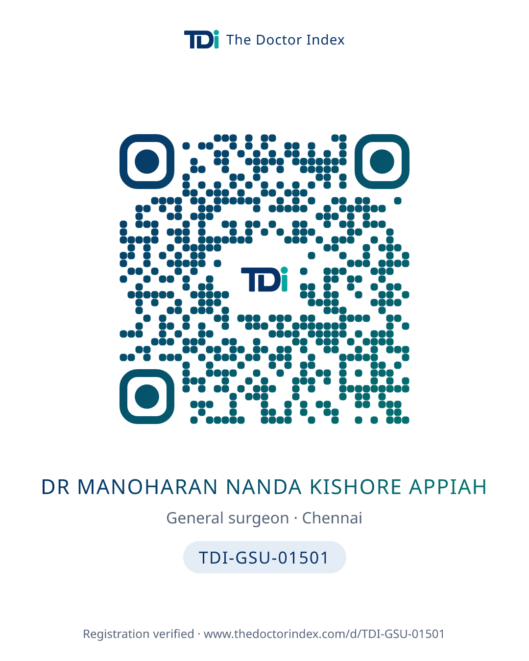 QR card for Dr Manoharan Nanda Kishore Appiah, TDI-GSU-01501