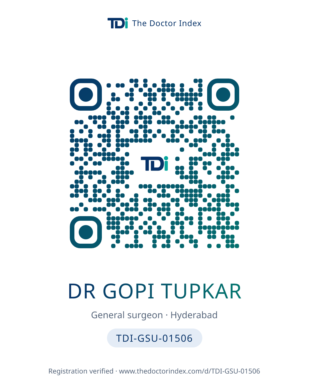QR card for Dr Gopi Tupkar, TDI-GSU-01506