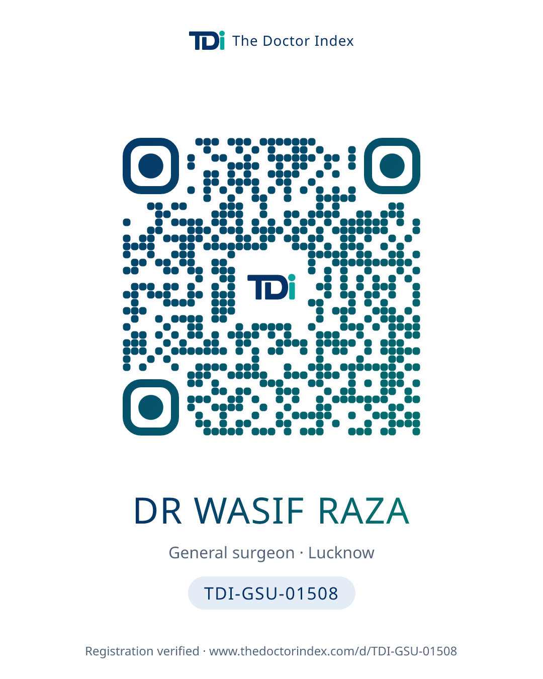 QR card for Dr Wasif Raza, TDI-GSU-01508