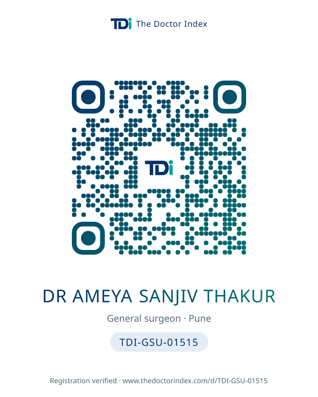QR card for Dr Ameya Sanjiv Thakur, TDI-GSU-01515