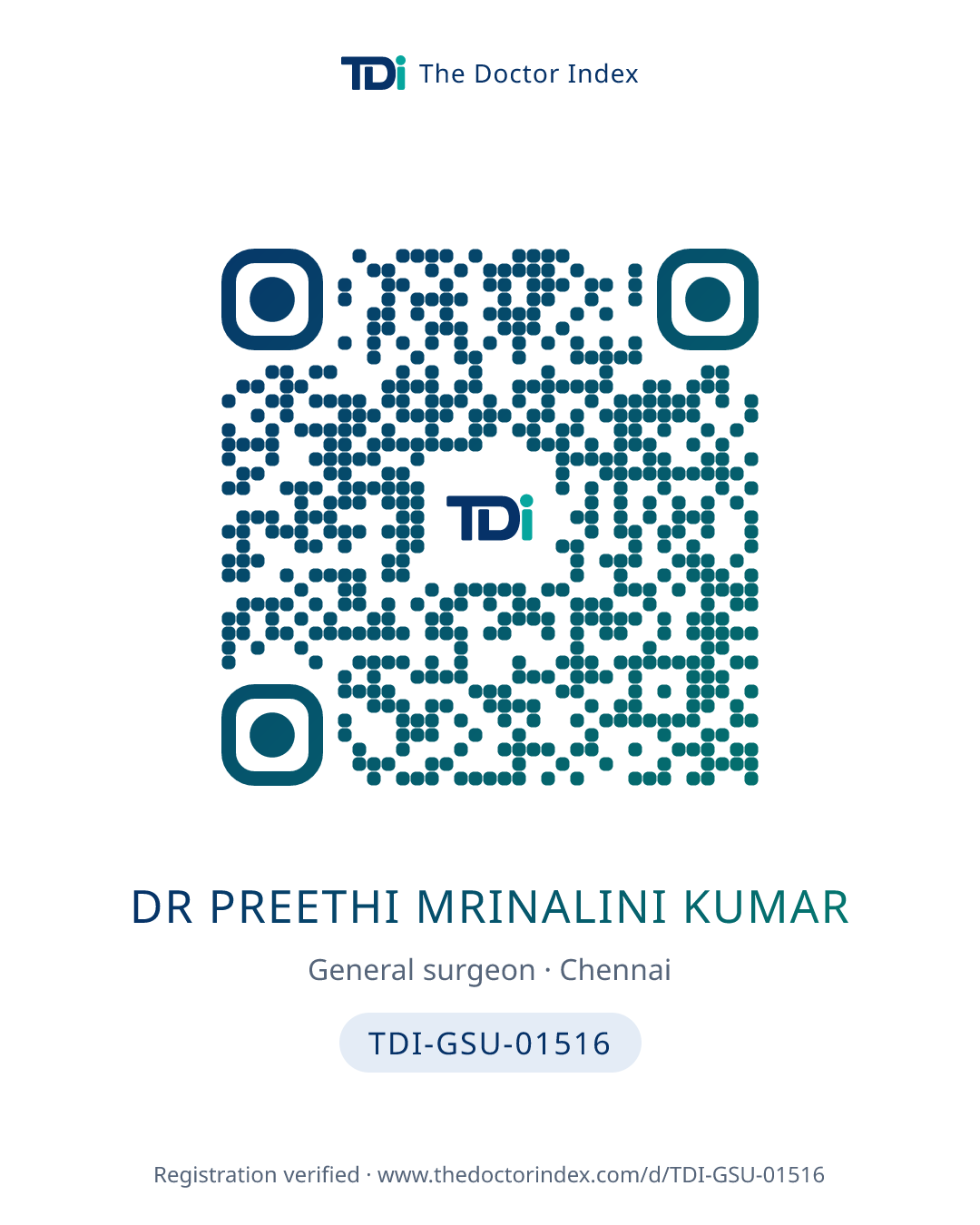 QR card for Dr Preethi Mrinalini Kumar, TDI-GSU-01516