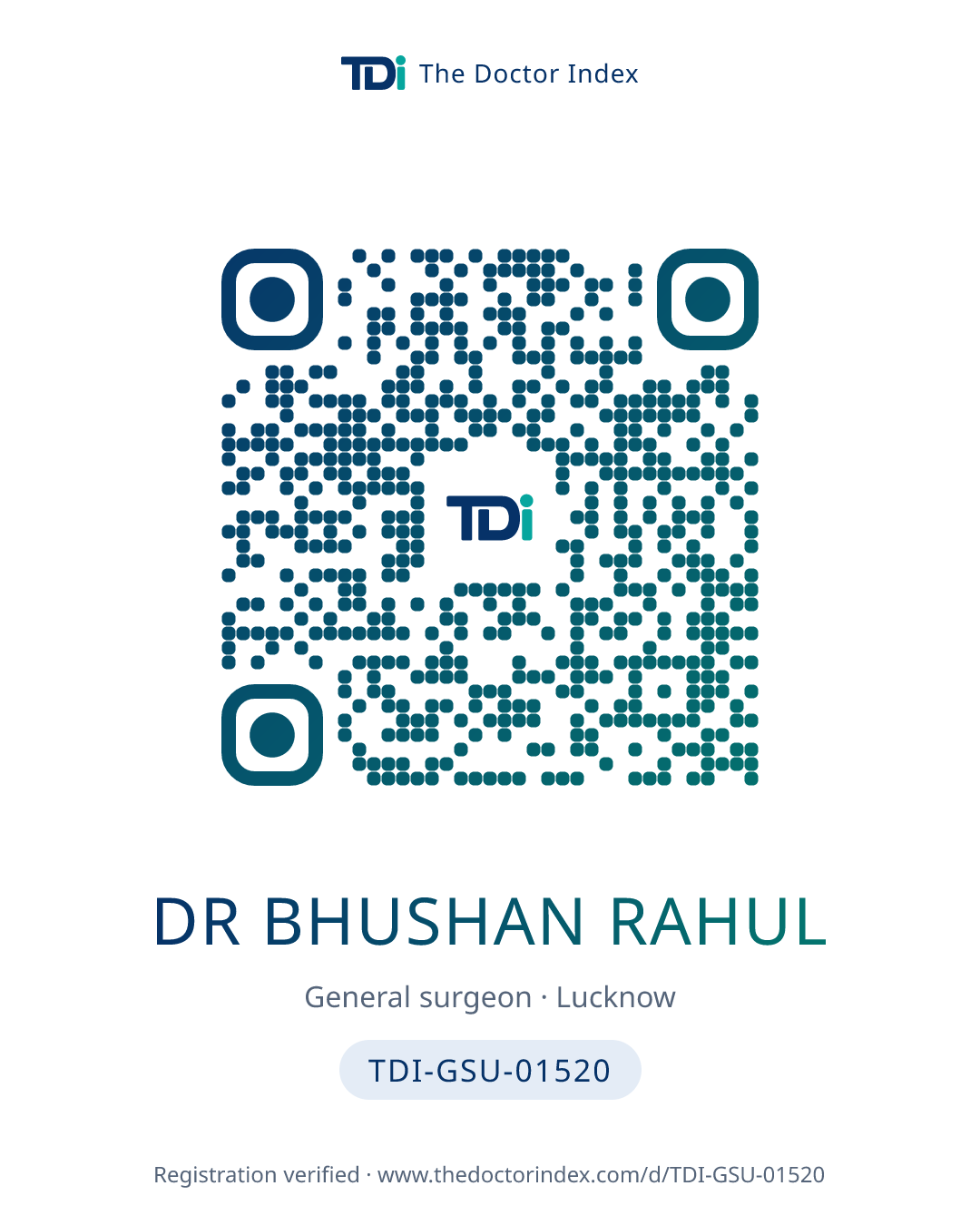 QR card for Dr Bhushan Rahul, TDI-GSU-01520