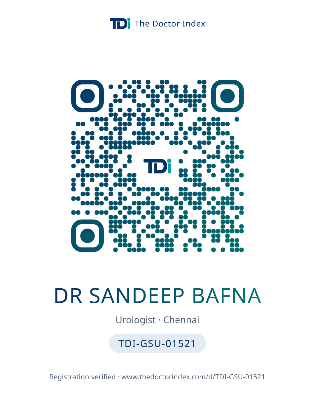 QR card for Dr Sandeep Bafna, TDI-GSU-01521