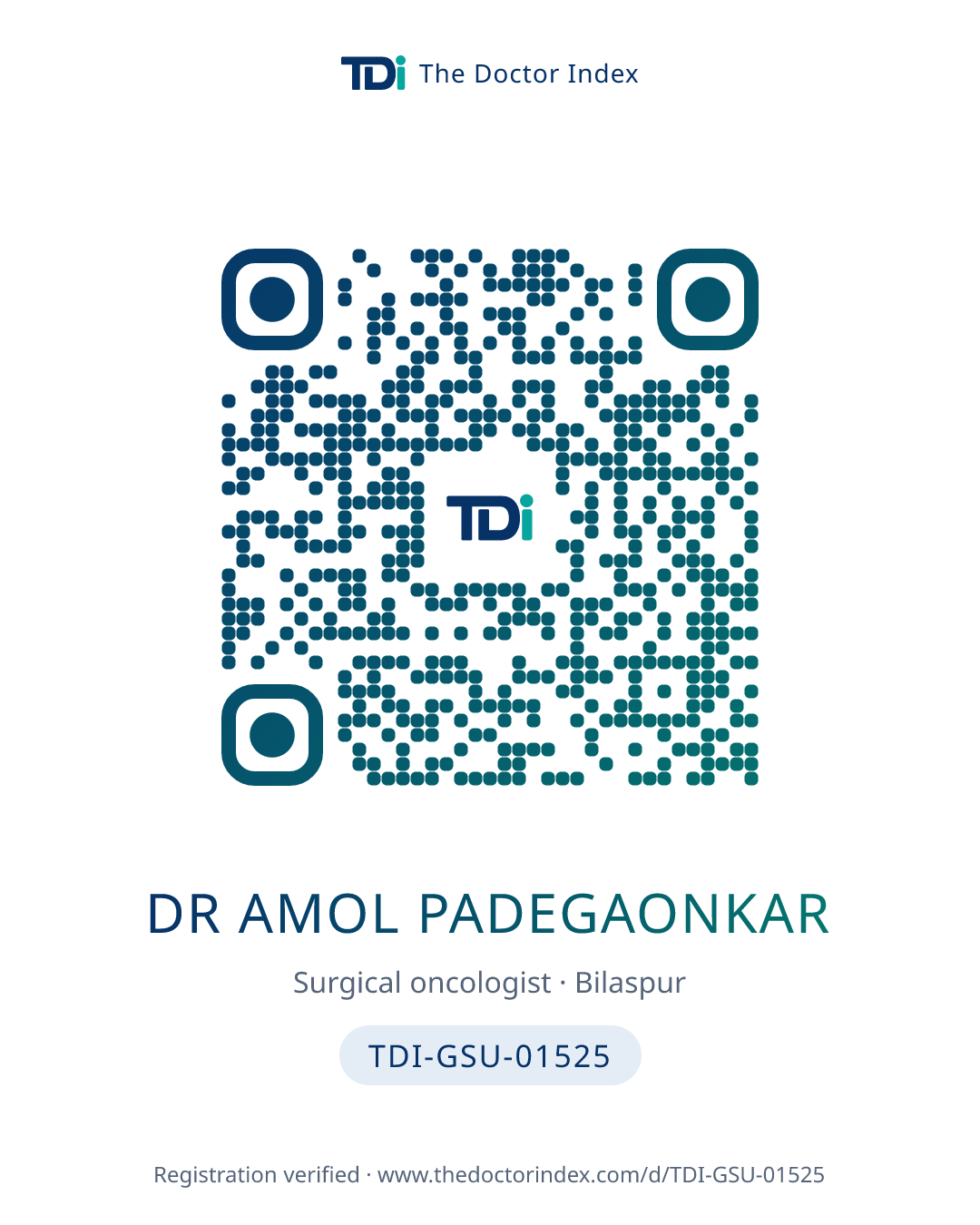 QR card for Dr Amol Padegaonkar, TDI-GSU-01525