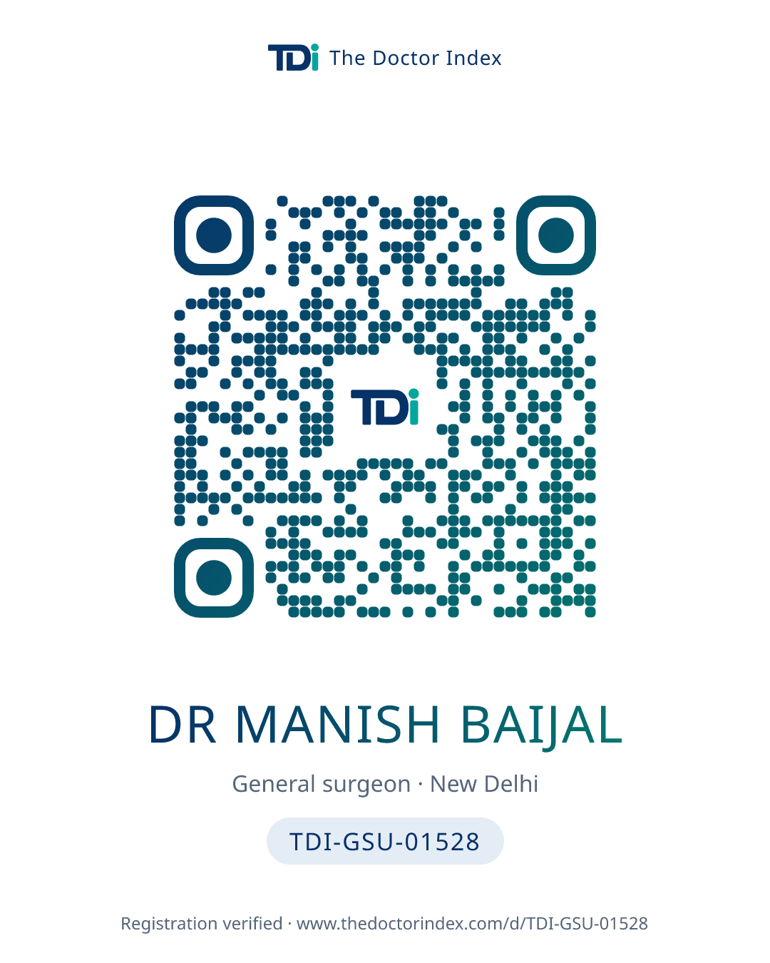 QR card for Dr Manish Baijal, TDI-GSU-01528