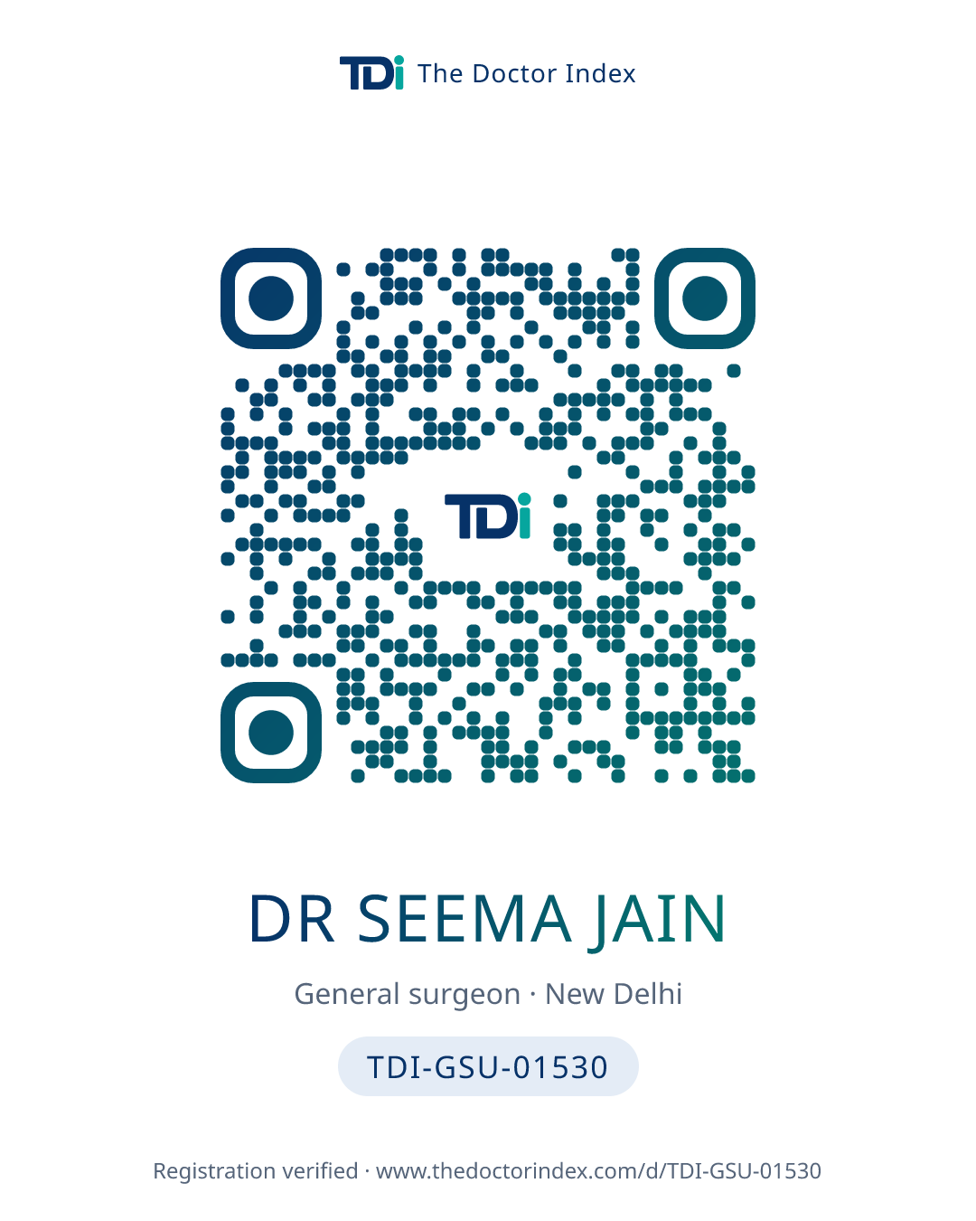 QR card for Dr Seema Jain, TDI-GSU-01530