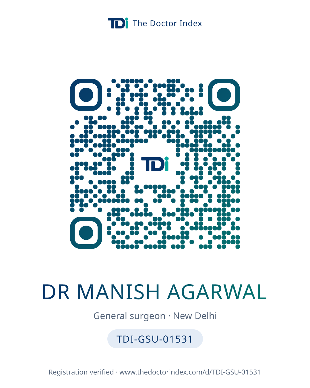QR card for Dr Manish Agarwal, TDI-GSU-01531