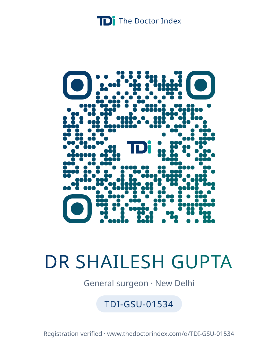 QR card for Dr Shailesh Gupta, TDI-GSU-01534