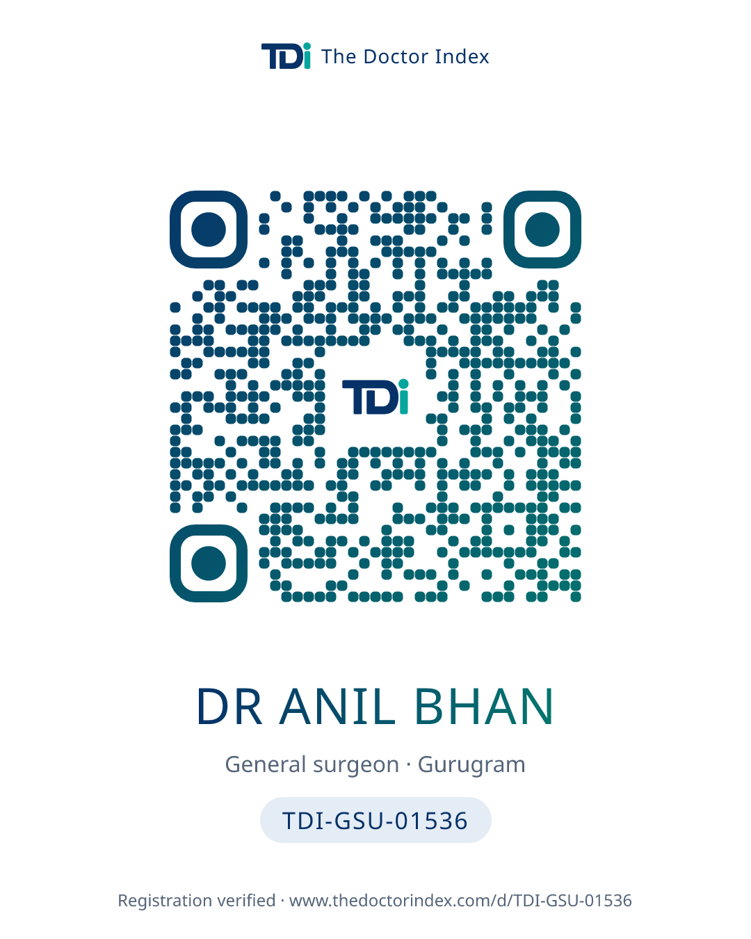 QR card for Dr Anil Bhan, TDI-GSU-01536
