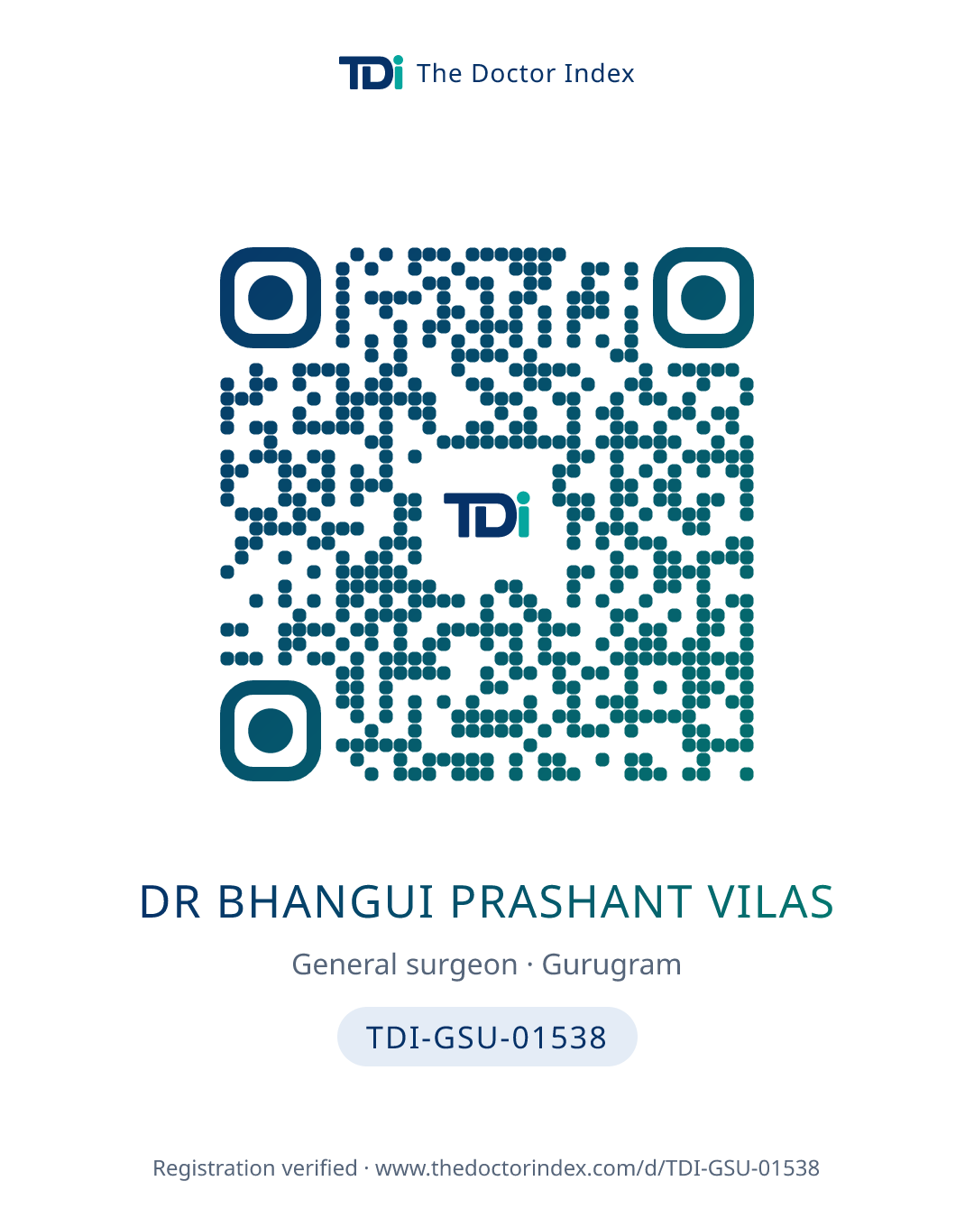 QR card for Dr Bhangui Prashant Vilas, TDI-GSU-01538