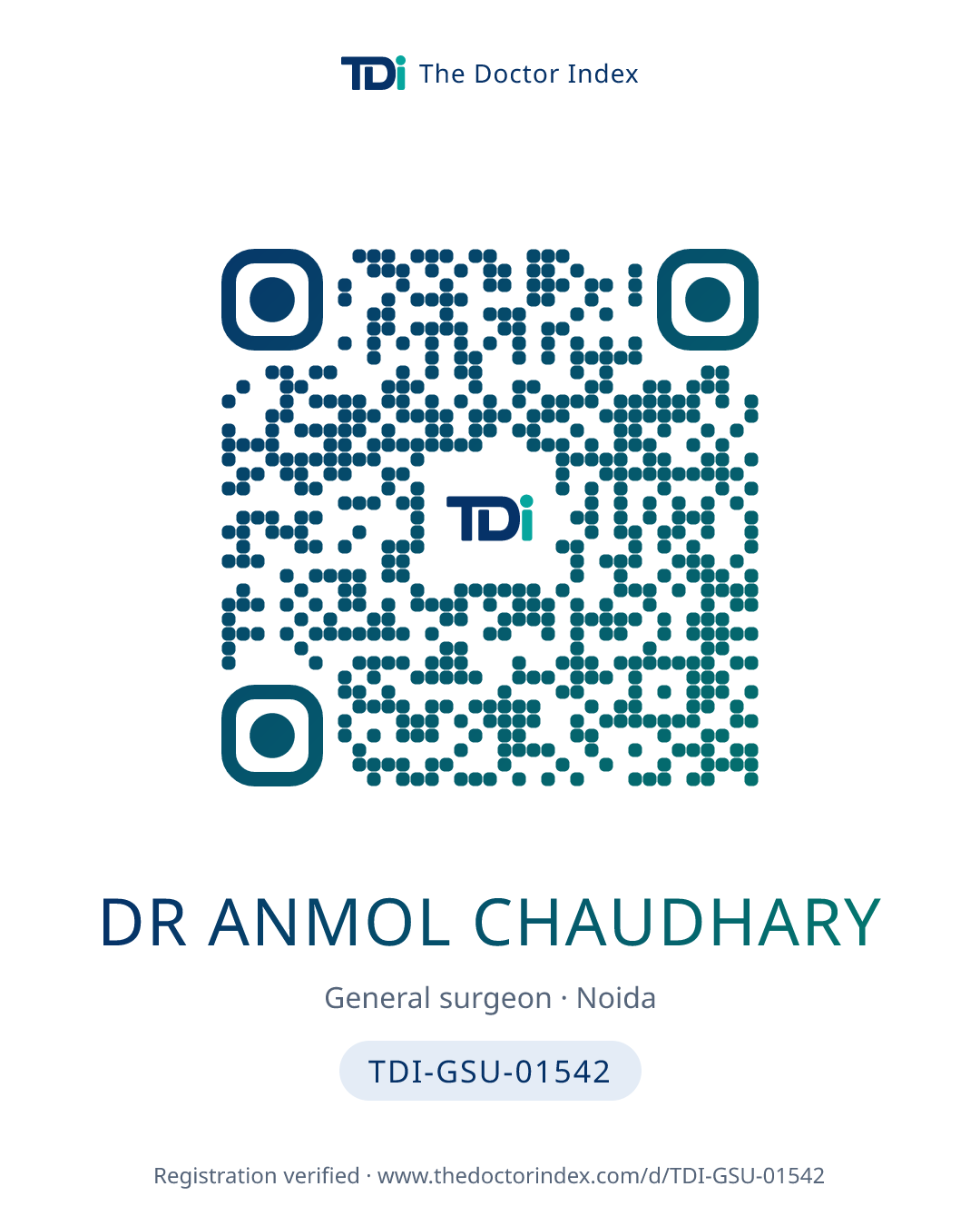 QR card for Dr Anmol Chaudhary, TDI-GSU-01542