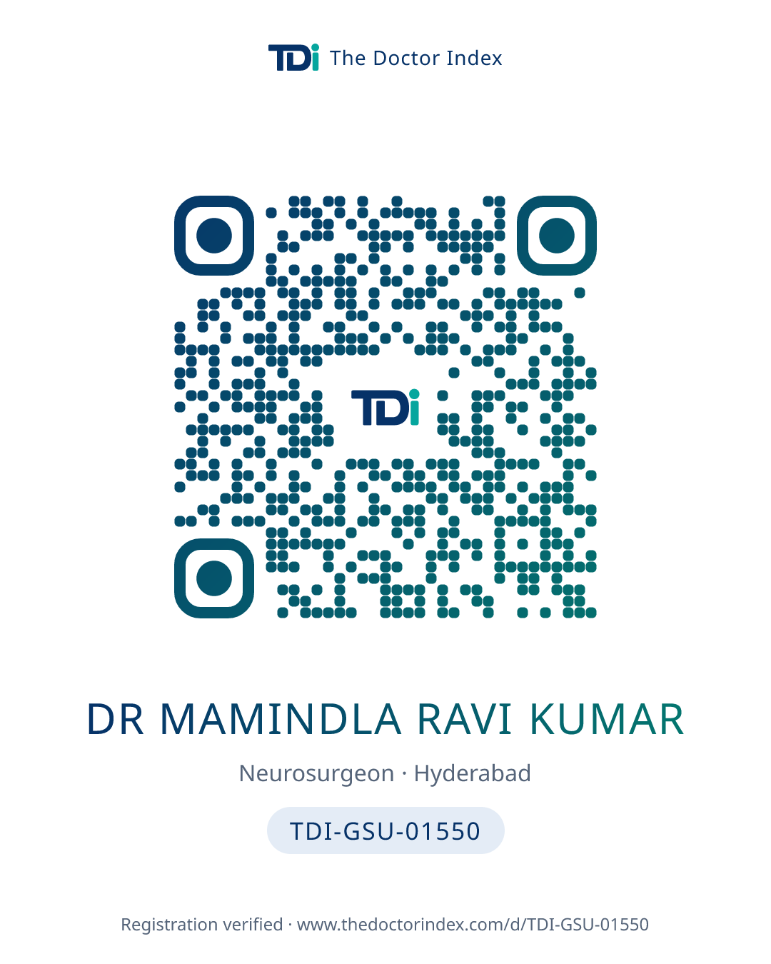 QR card for Dr Mamindla Ravi Kumar, TDI-GSU-01550