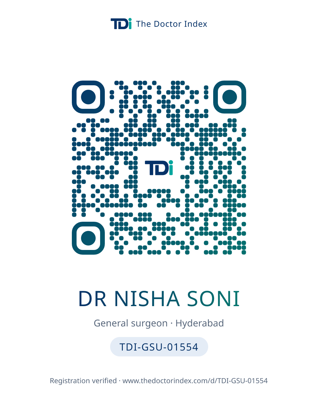 QR card for Dr Nisha Soni, TDI-GSU-01554