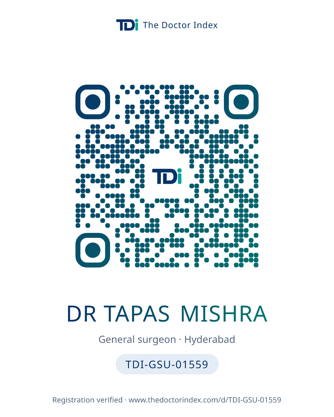 QR card for Dr Tapas Mishra, TDI-GSU-01559