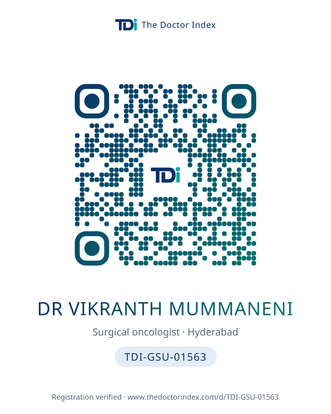 QR card for Dr Vikranth Mummaneni, TDI-GSU-01563
