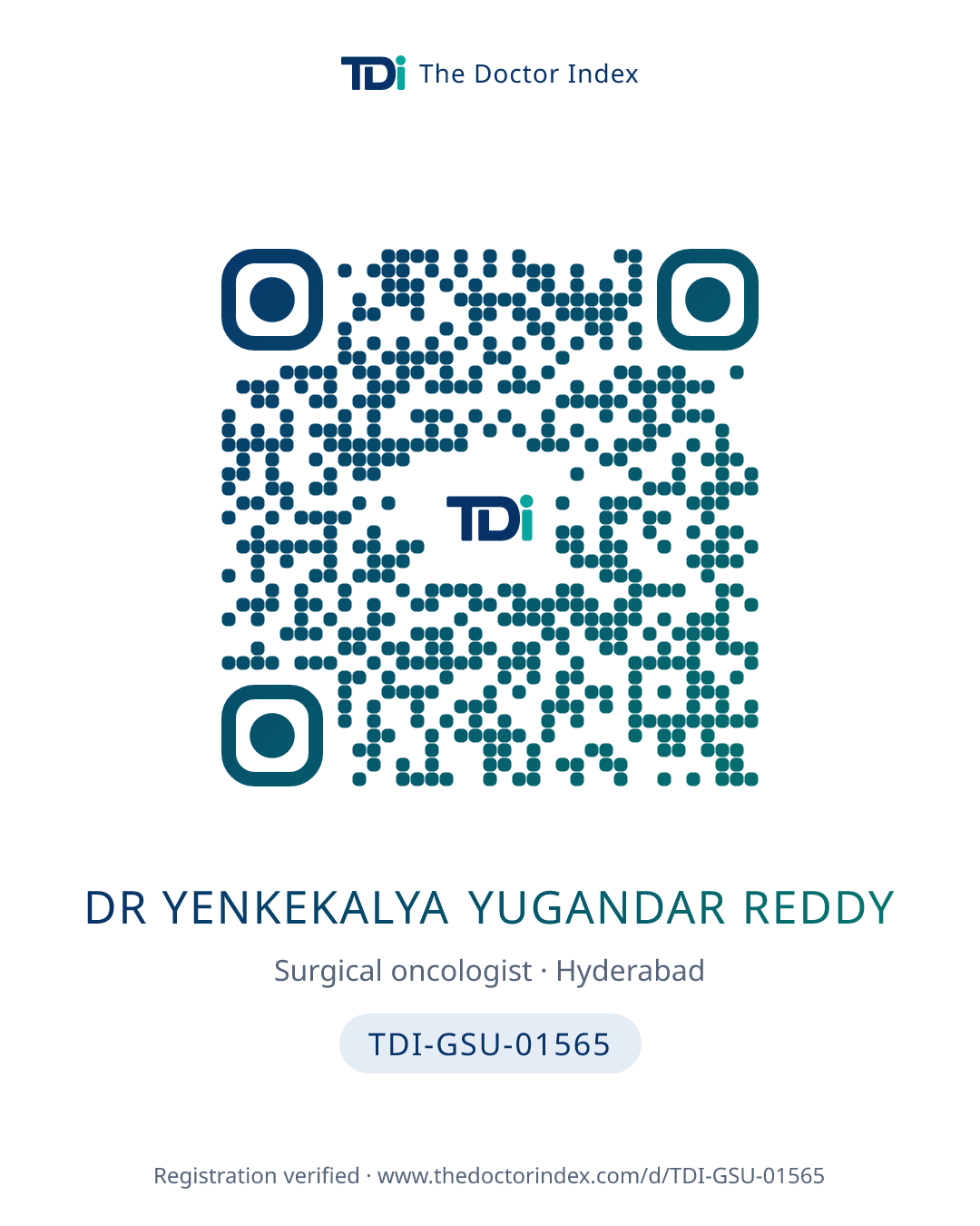 QR card for Dr Yenkekalya Yugandar Reddy, TDI-GSU-01565