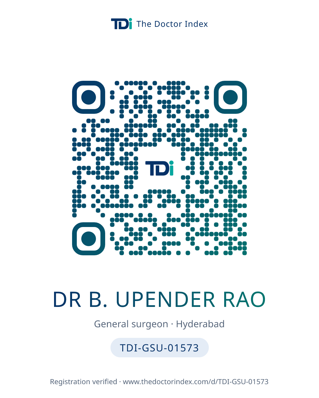 QR card for Dr B. Upender Rao, TDI-GSU-01573