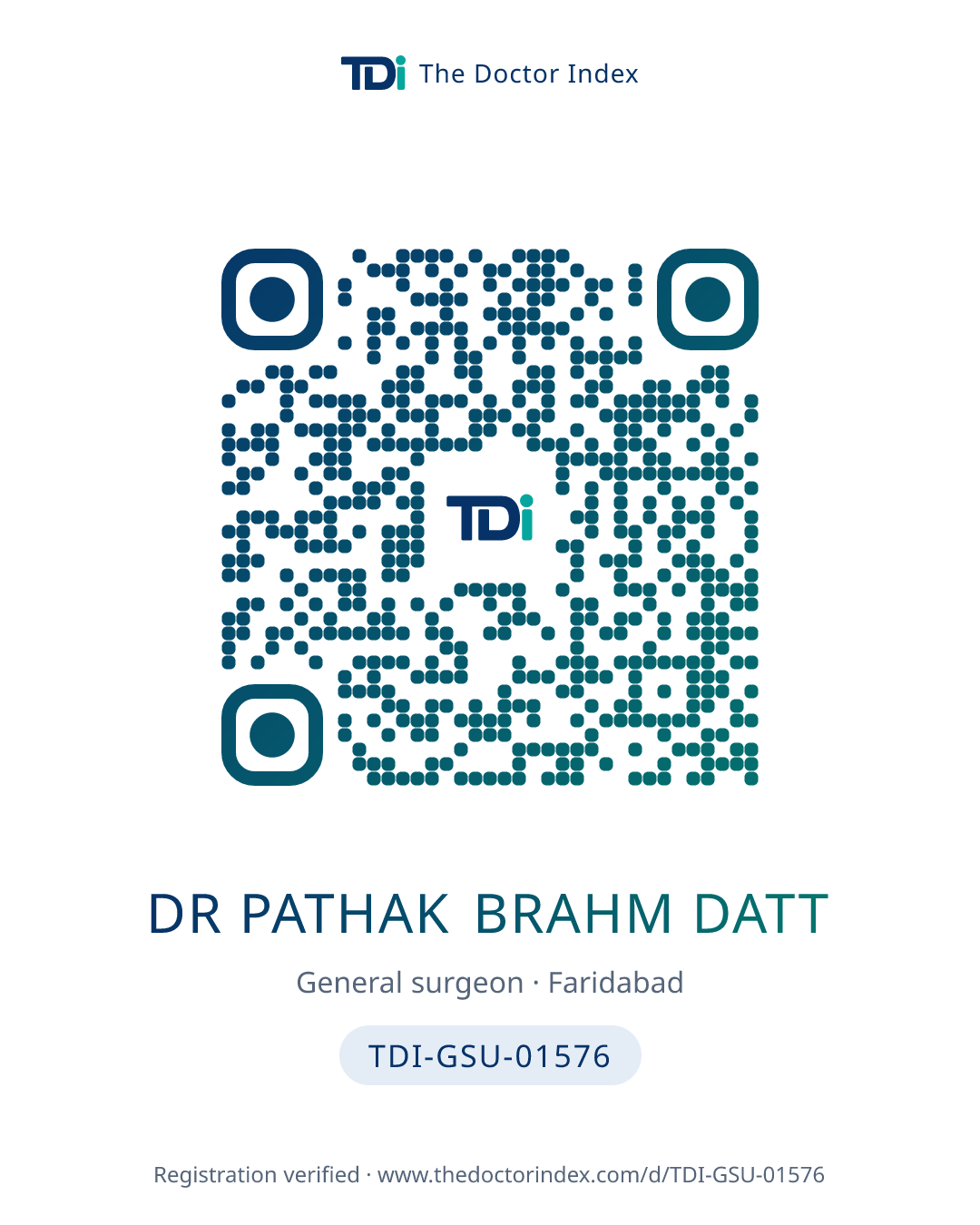 QR card for Dr Pathak Brahm Datt, TDI-GSU-01576