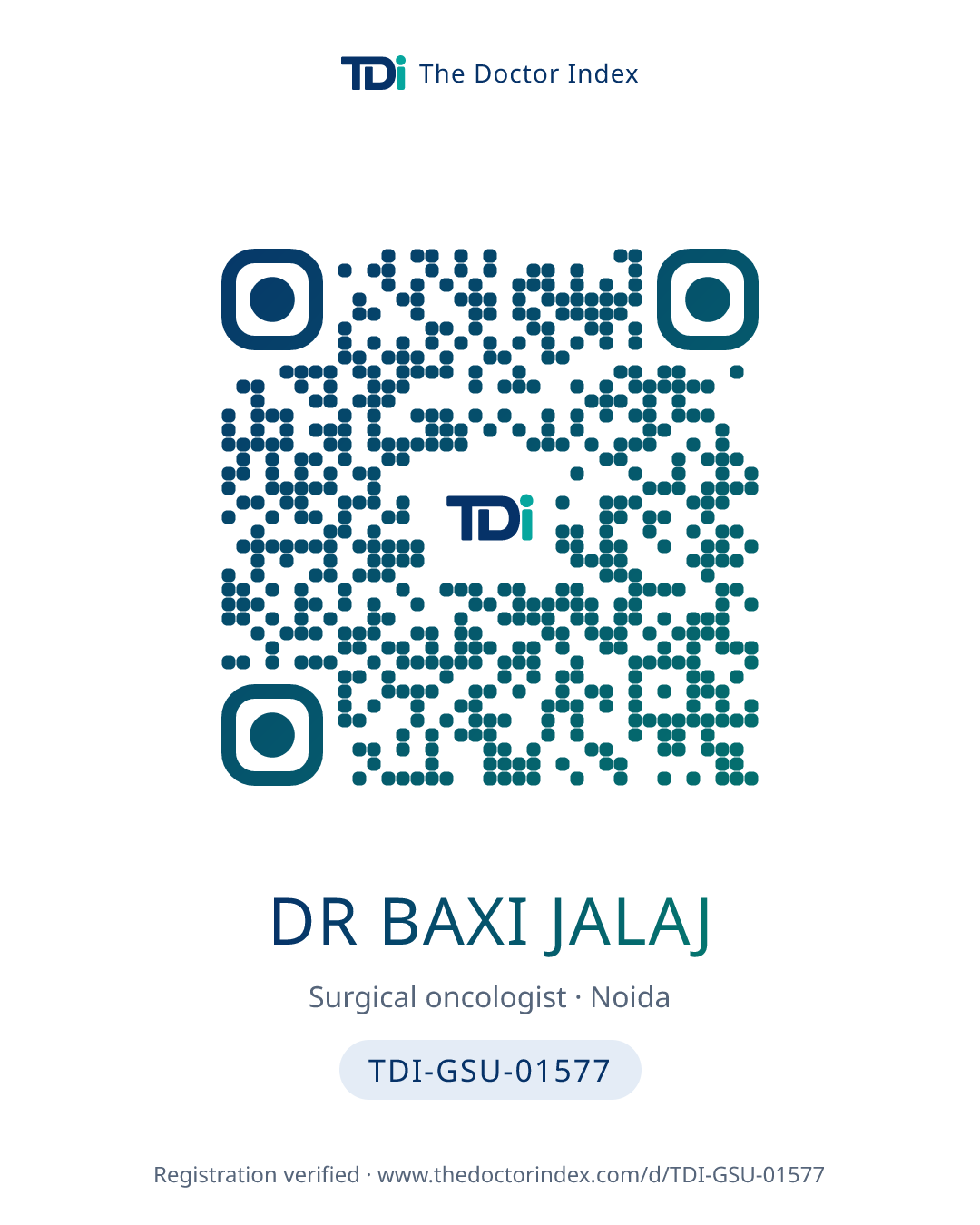 QR card for Dr Baxi Jalaj, TDI-GSU-01577