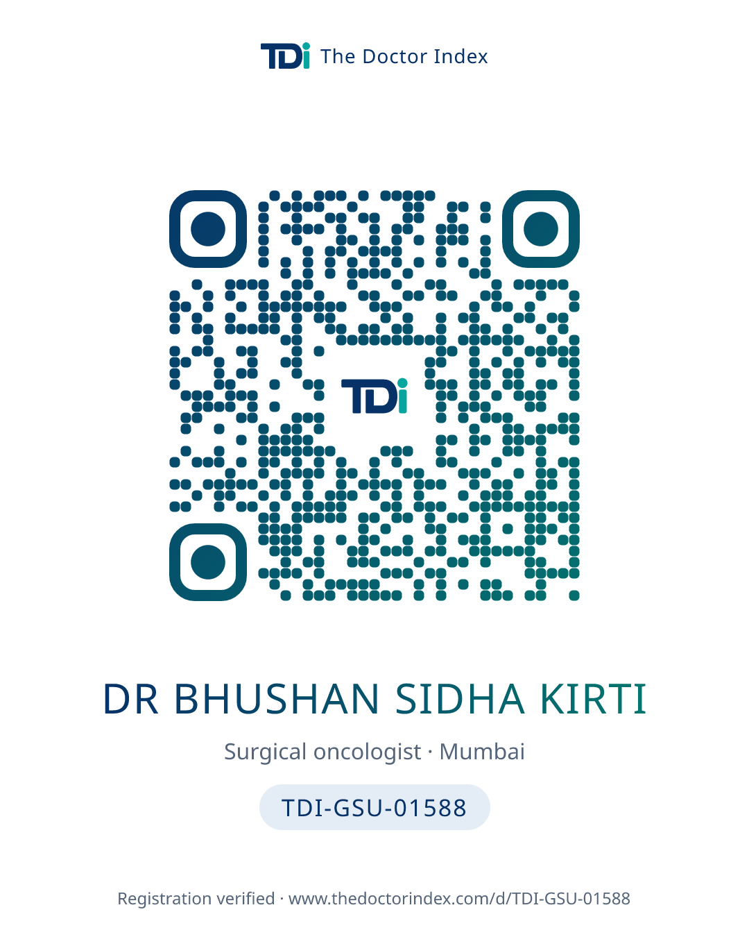 QR card for Dr Bhushan Sidha Kirti, TDI-GSU-01588