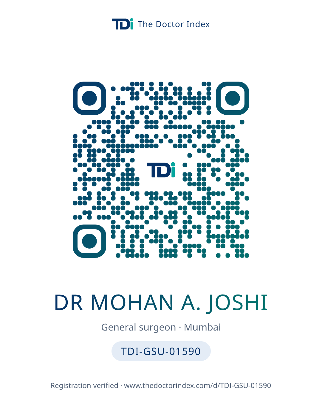 QR card for Dr Mohan A. Joshi, TDI-GSU-01590