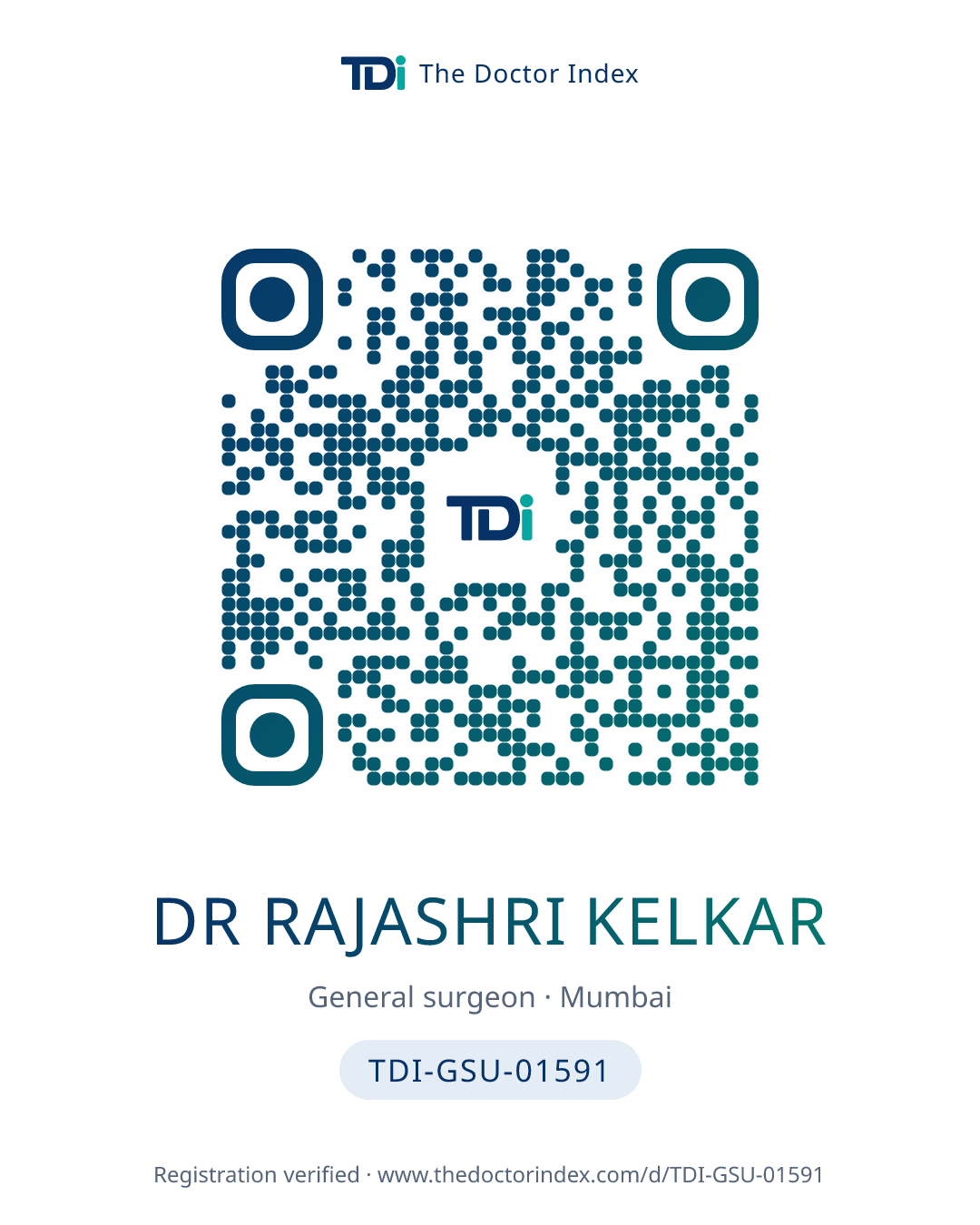 QR card for Dr Rajashri Kelkar, TDI-GSU-01591