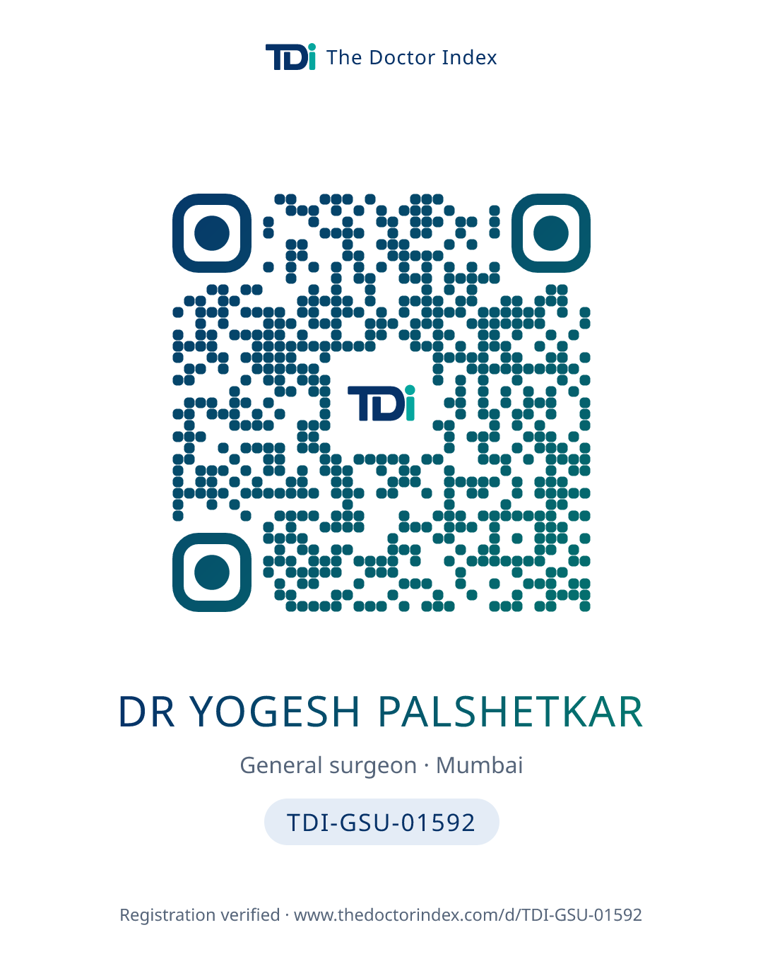 QR card for Dr Yogesh Palshetkar, TDI-GSU-01592