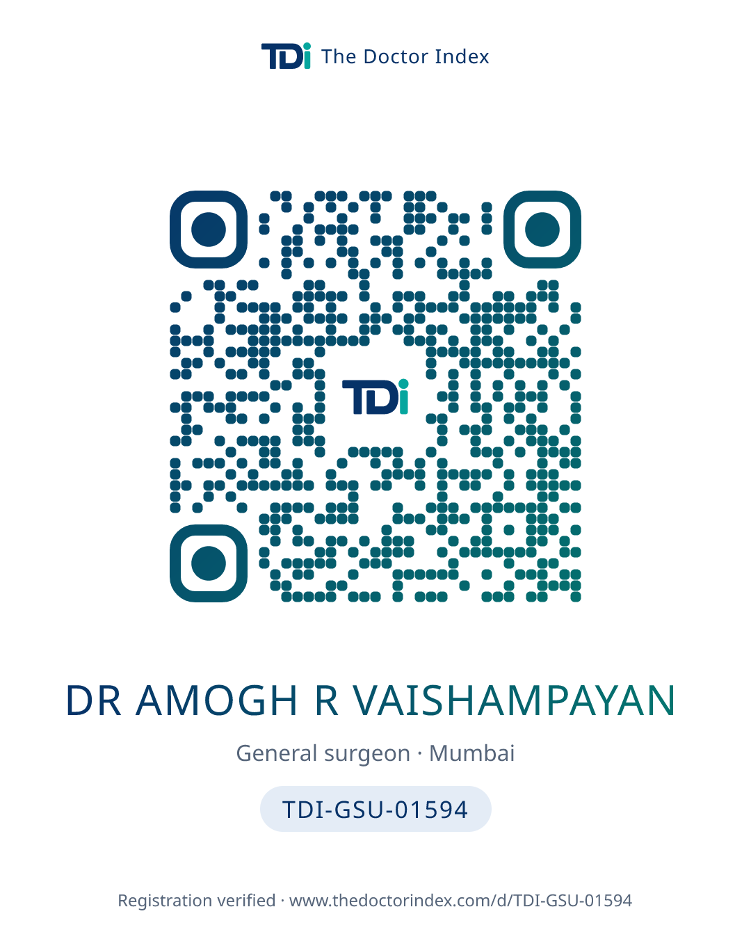 QR card for Dr Amogh R Vaishampayan, TDI-GSU-01594