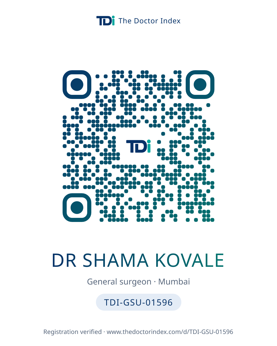 QR card for Dr Shama Kovale, TDI-GSU-01596