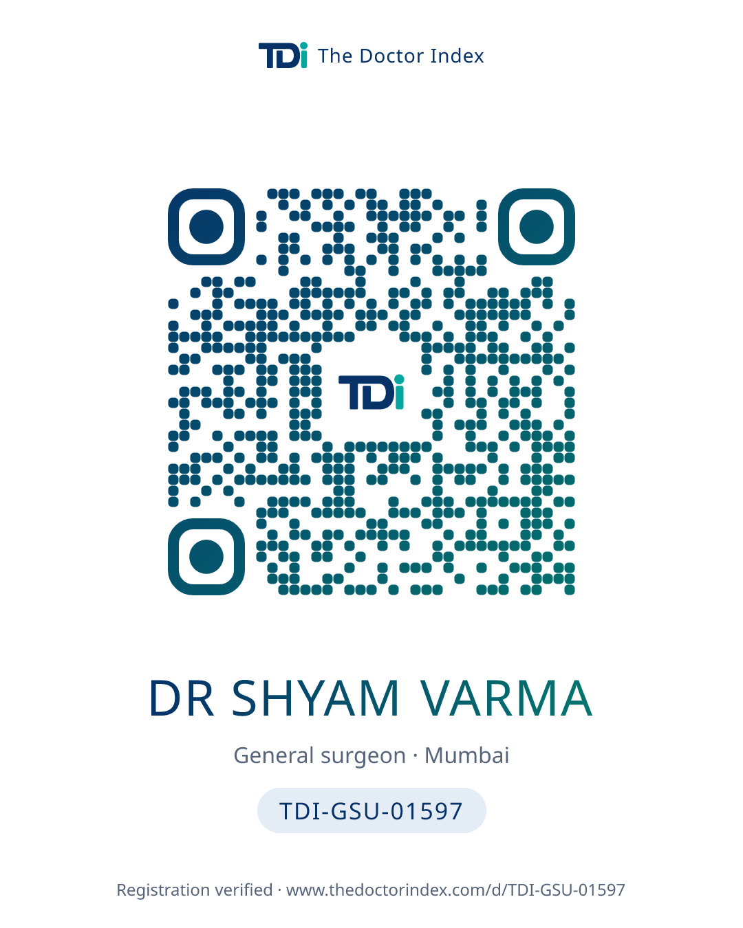QR card for Dr Shyam Varma, TDI-GSU-01597