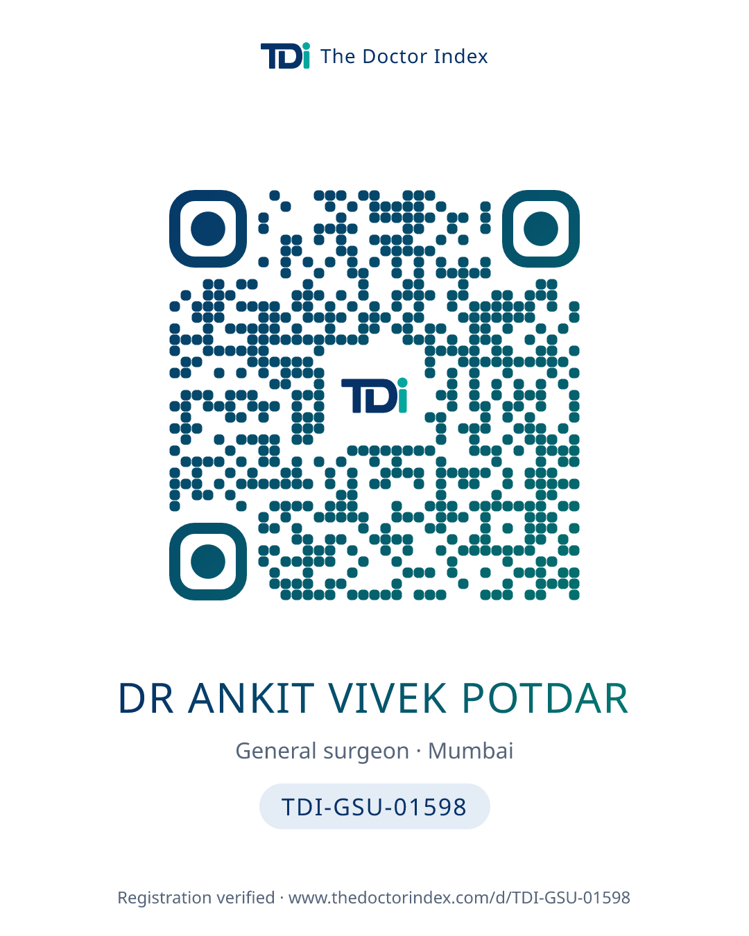QR card for Dr Ankit Vivek Potdar, TDI-GSU-01598