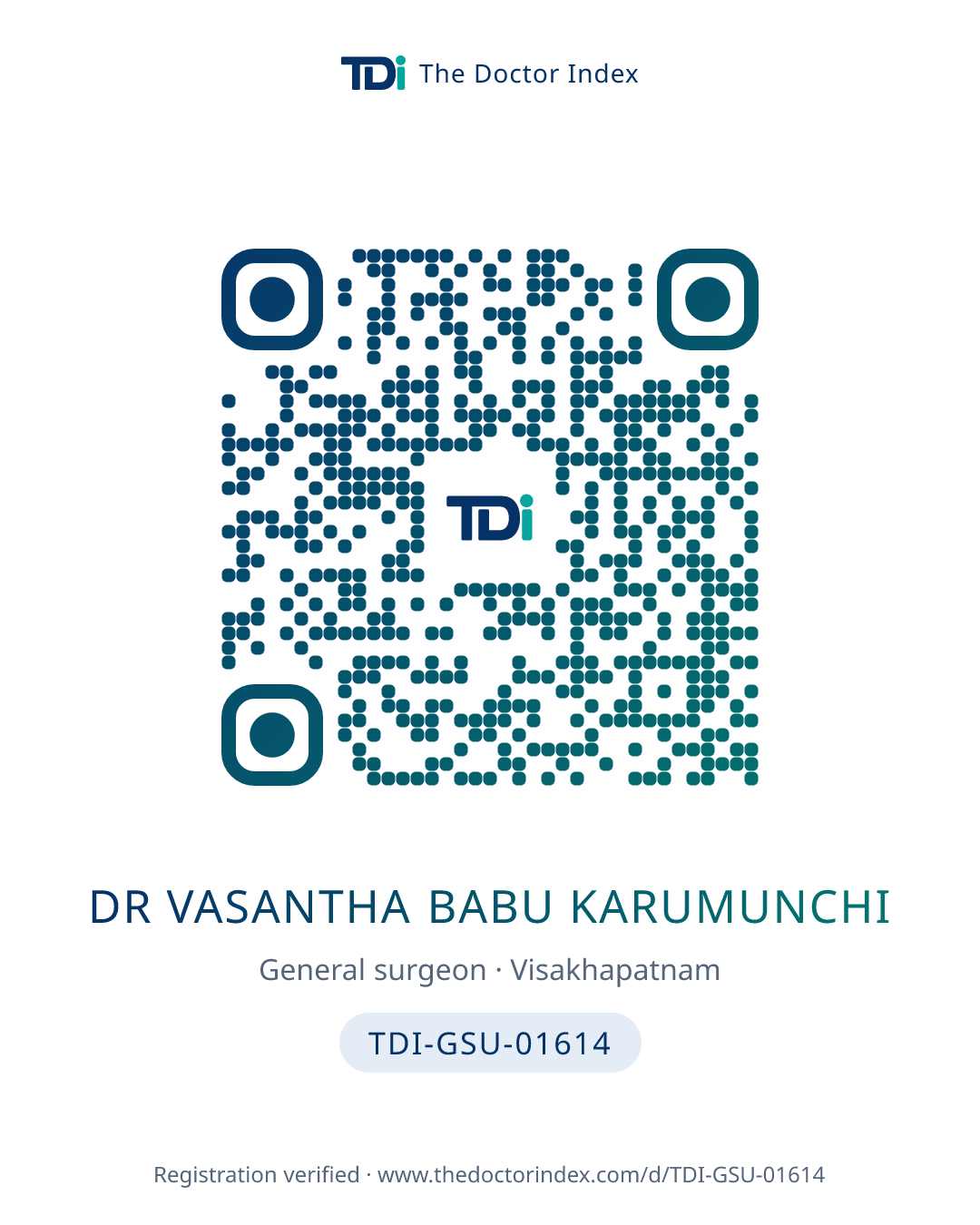 QR card for Dr Vasantha Babu Karumunchi, TDI-GSU-01614