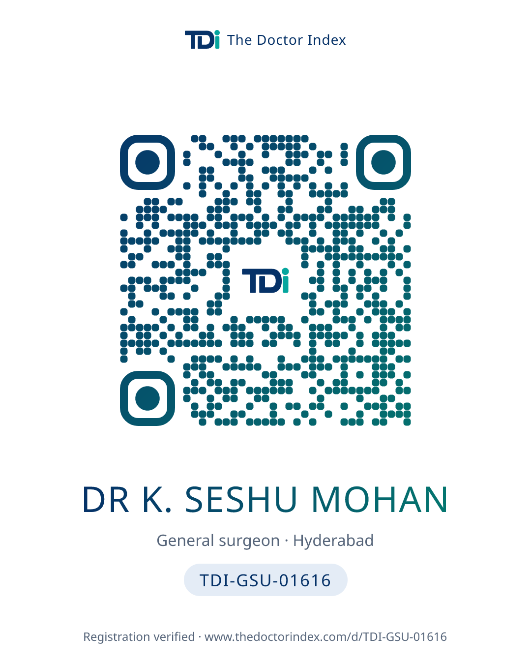 QR card for Dr K. Seshu Mohan, TDI-GSU-01616