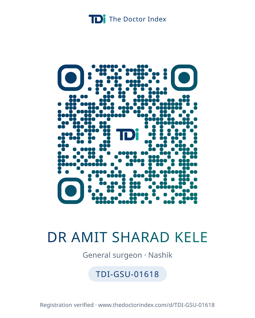 QR card for Dr Amit Sharad Kele, TDI-GSU-01618