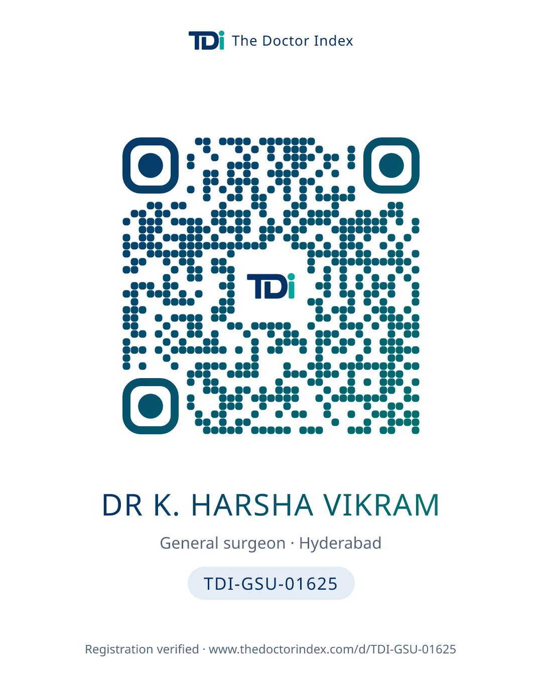 QR card for Dr K. Harsha Vikram, TDI-GSU-01625