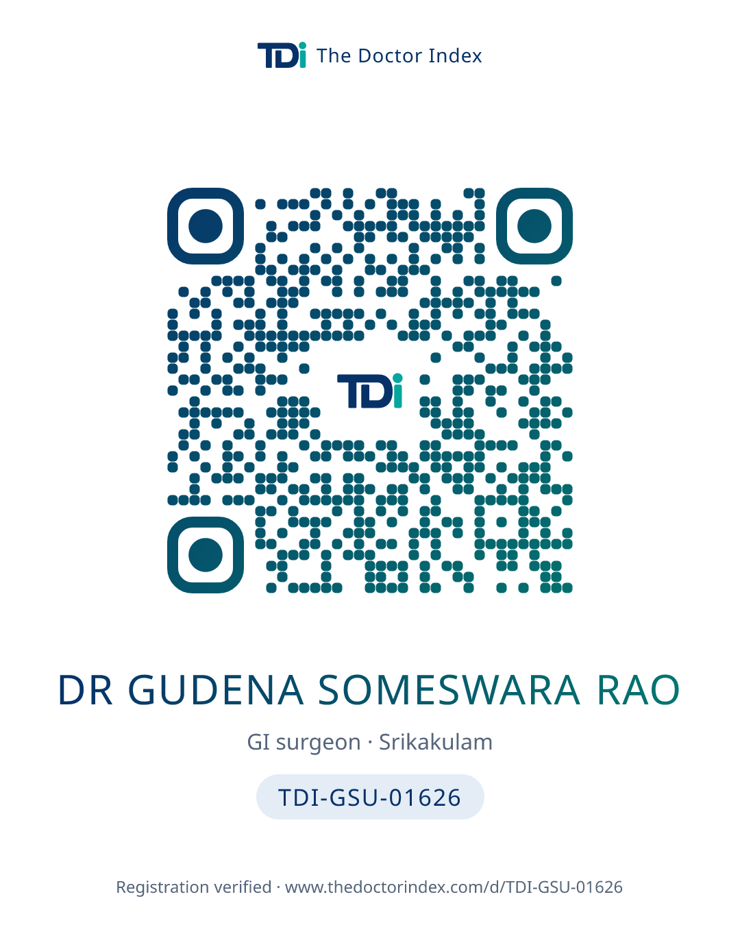 QR card for Dr Gudena Someswara Rao, TDI-GSU-01626