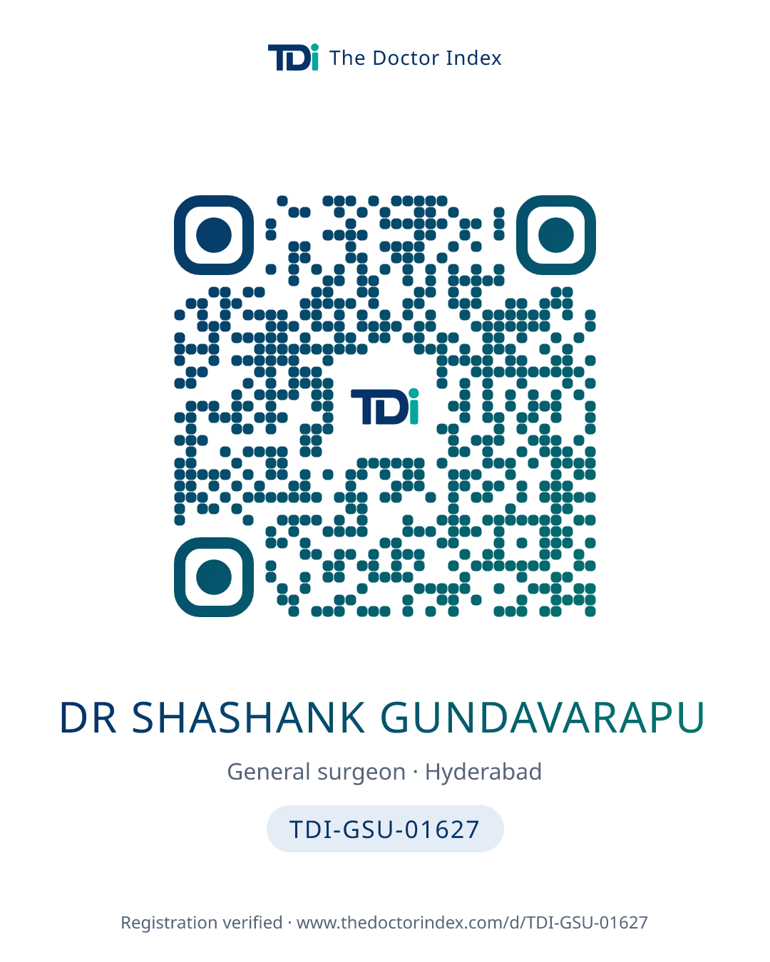QR card for Dr Shashank Gundavarapu, TDI-GSU-01627