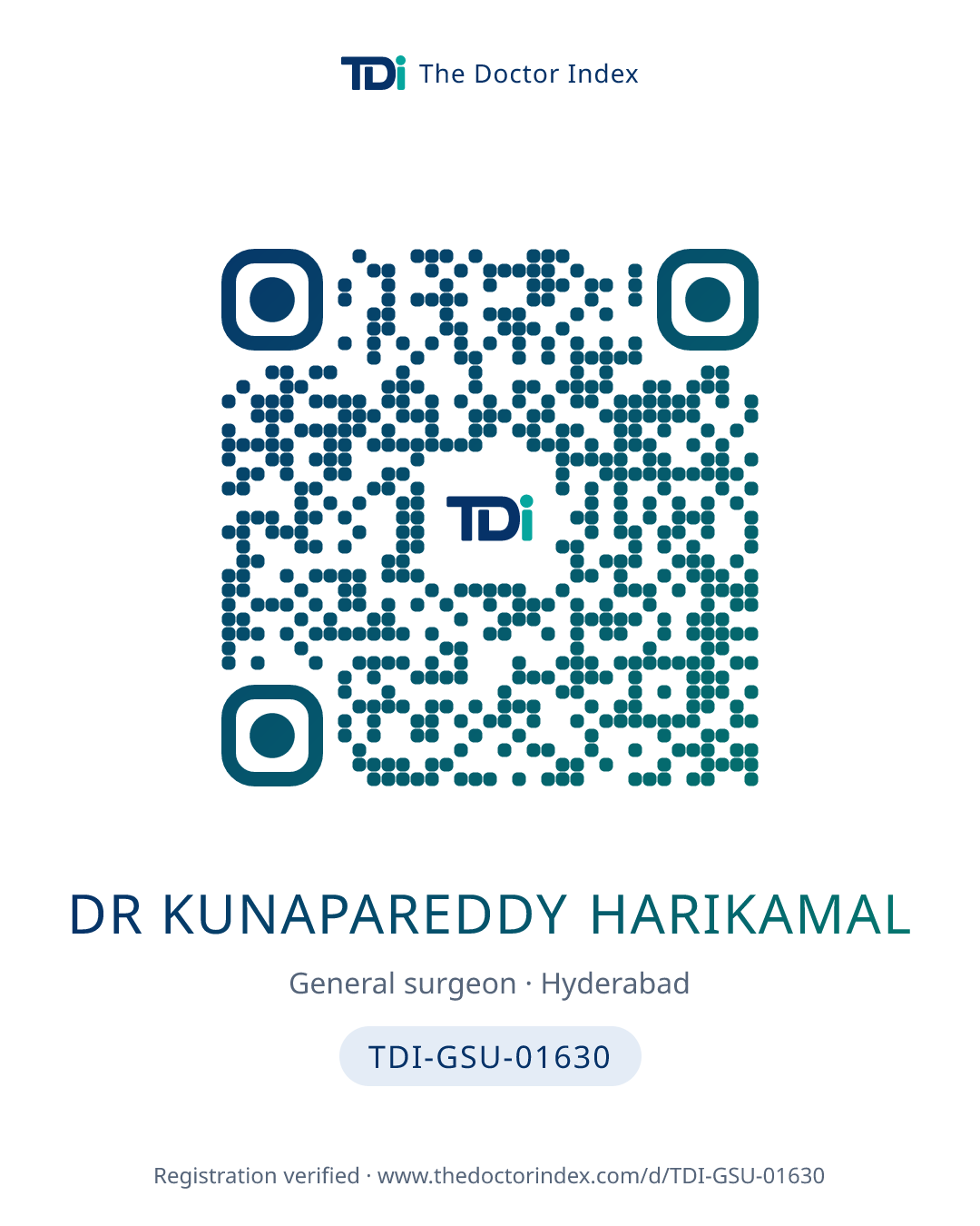 QR card for Dr Kunapareddy Harikamal, TDI-GSU-01630
