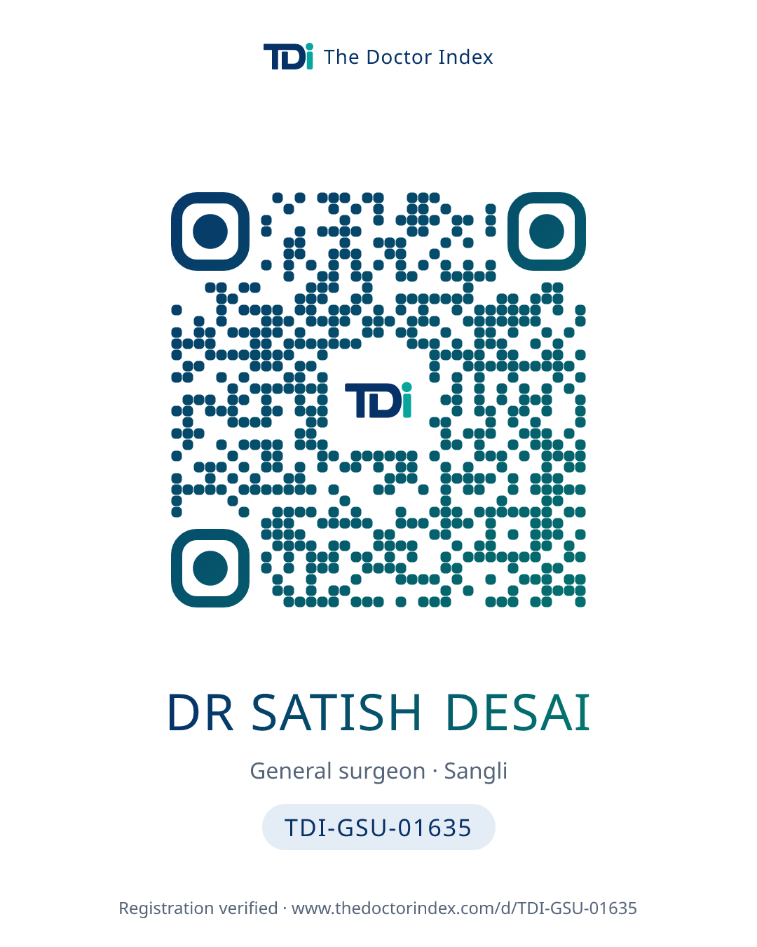 QR card for Dr Satish Desai, TDI-GSU-01635