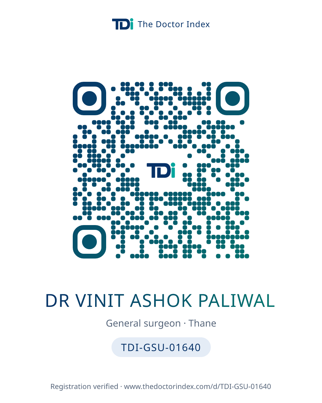 QR card for Dr Vinit Ashok Paliwal, TDI-GSU-01640