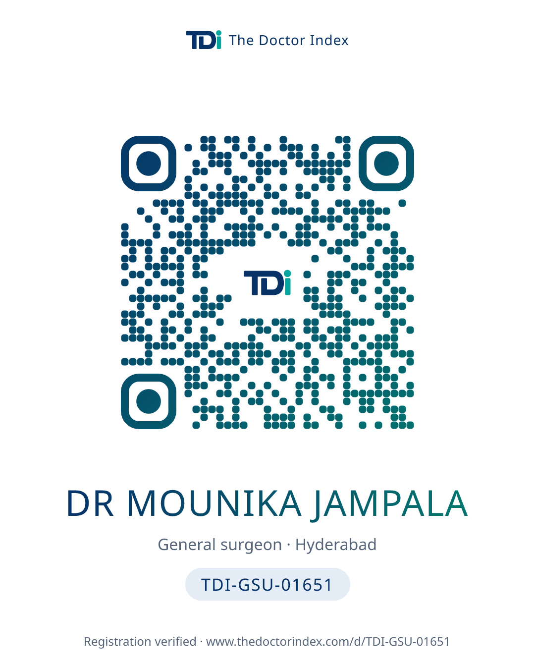 QR card for Dr Mounika Jampala, TDI-GSU-01651
