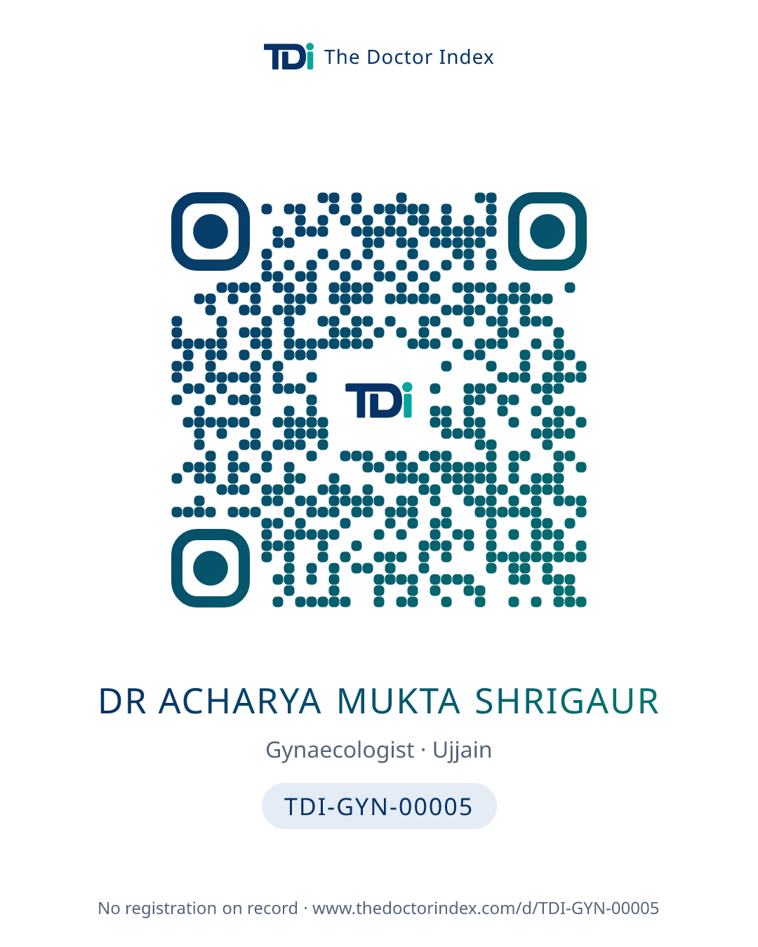 QR card for Dr Acharya Mukta Shrigaur, TDI-GYN-00005