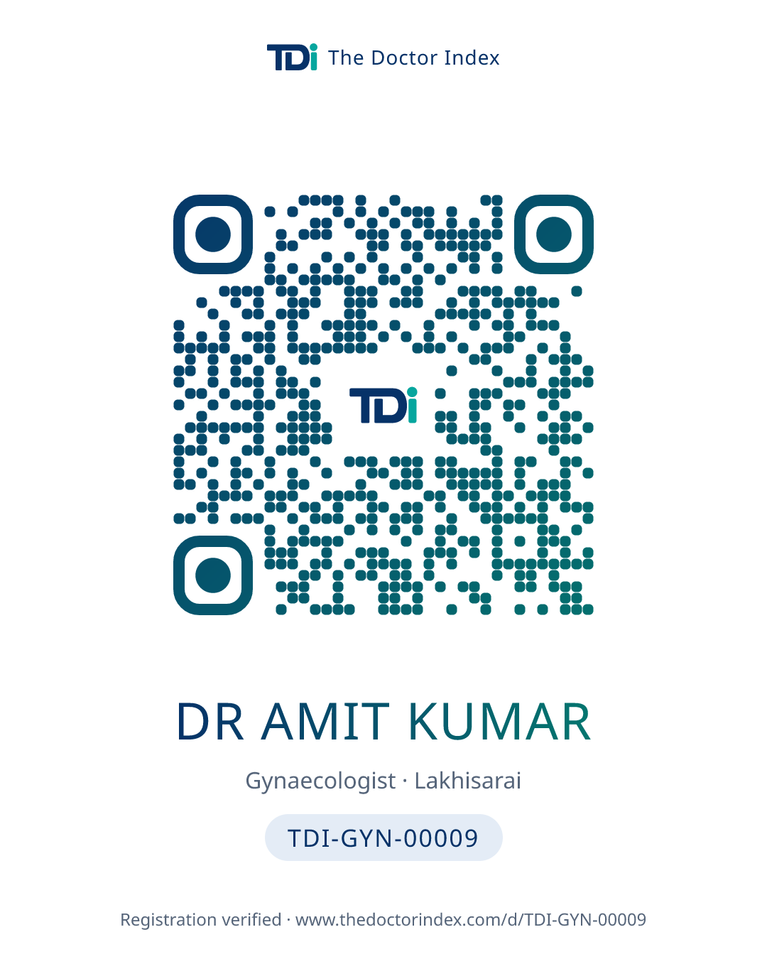 QR card for Dr Amit Kumar, TDI-GYN-00009