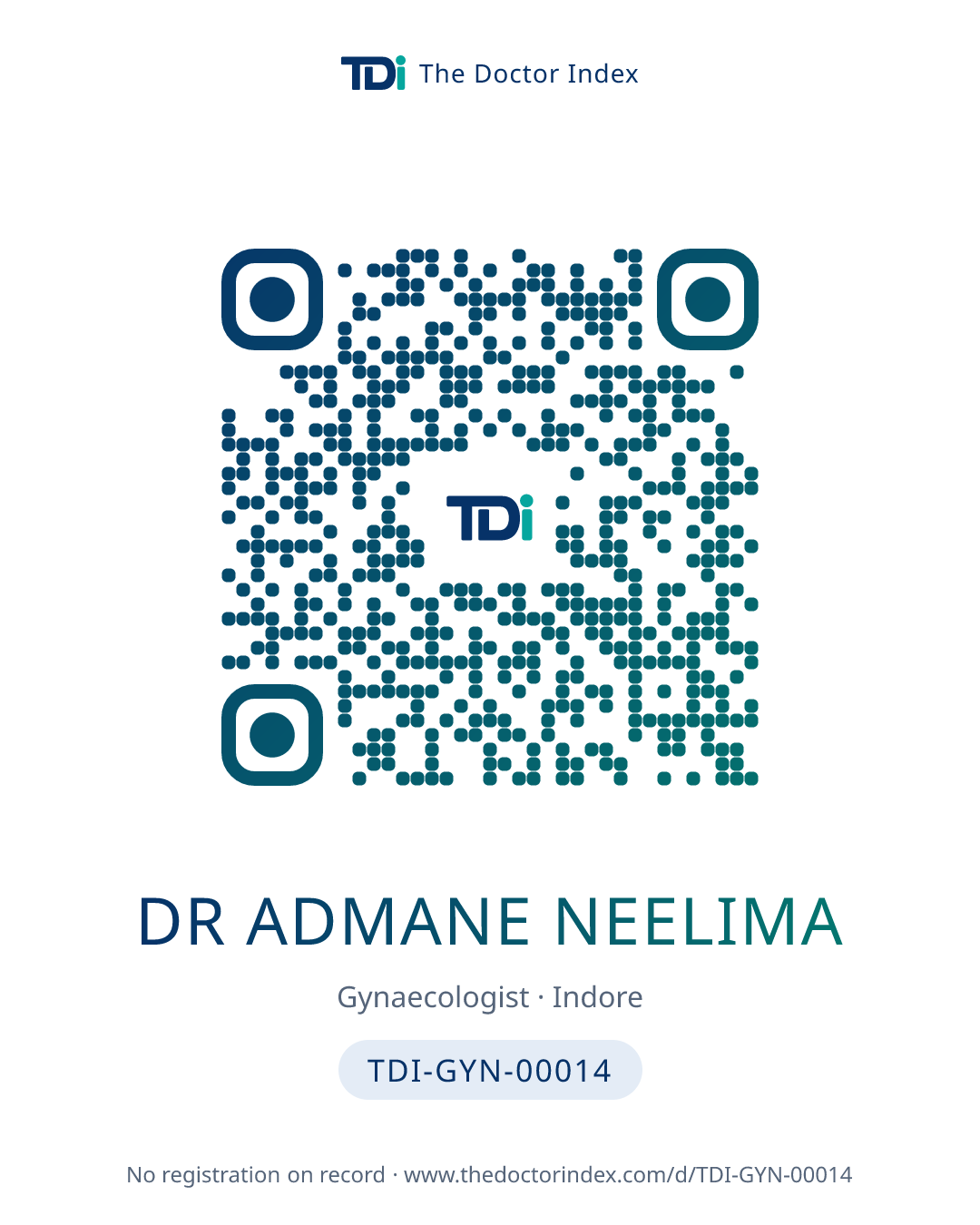 QR card for Dr Admane Neelima, TDI-GYN-00014